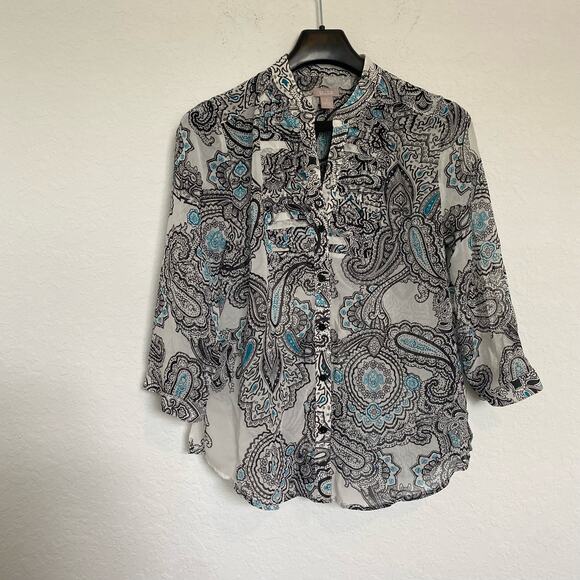 Chico’s Paisley Button Down Blouse 1 Medium - Picture 1 of 7